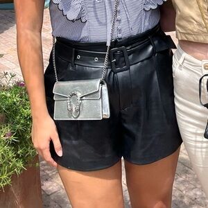 Zara Black Leather Belted Shorts